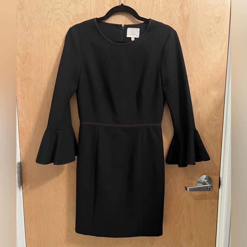 CINQ A SEPT Black Long Sleeve Dress.  Above knee length, flutter cuffs.